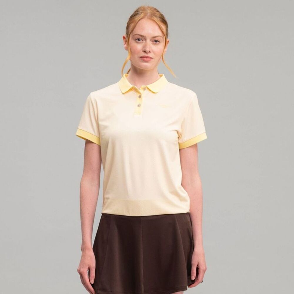 Richer Poorer Women's Short Sleeve Jacquard Polo Shirt - Yellow Honeycomb XS